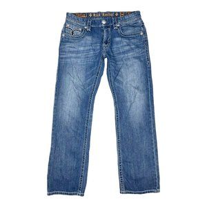 Rock Revival Jeans Men's 34" Blue Distress Norton Straight Leg Rock Denim Pants